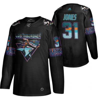 San Jose San Jose Sharks #31 Martin Jones Men's Adidas 2020 Los Tiburones Limited NHL Jersey Black
